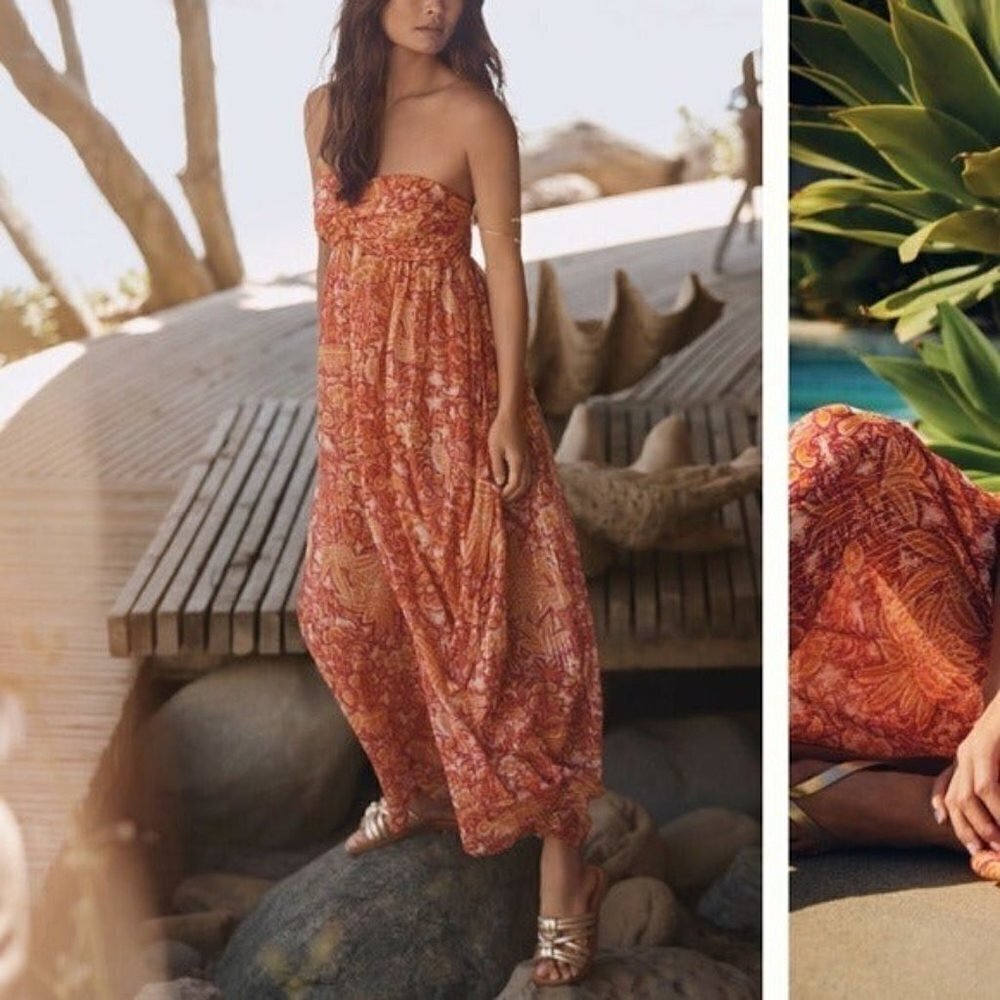 ANTHROPOLOGIE Harem Sleeveless Jumpsuit Mutil Orange Floral Boho Size XL NEW - Picture 10 of 12